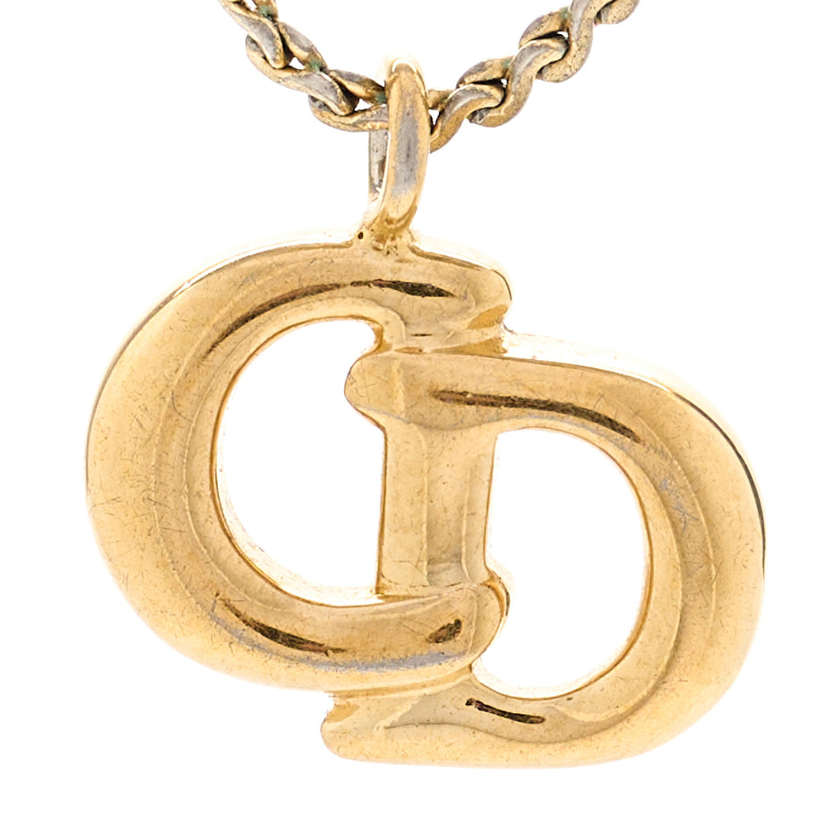 Christian Dior Metal Crystal CD Logo Pendant Necklace Gold Image 4