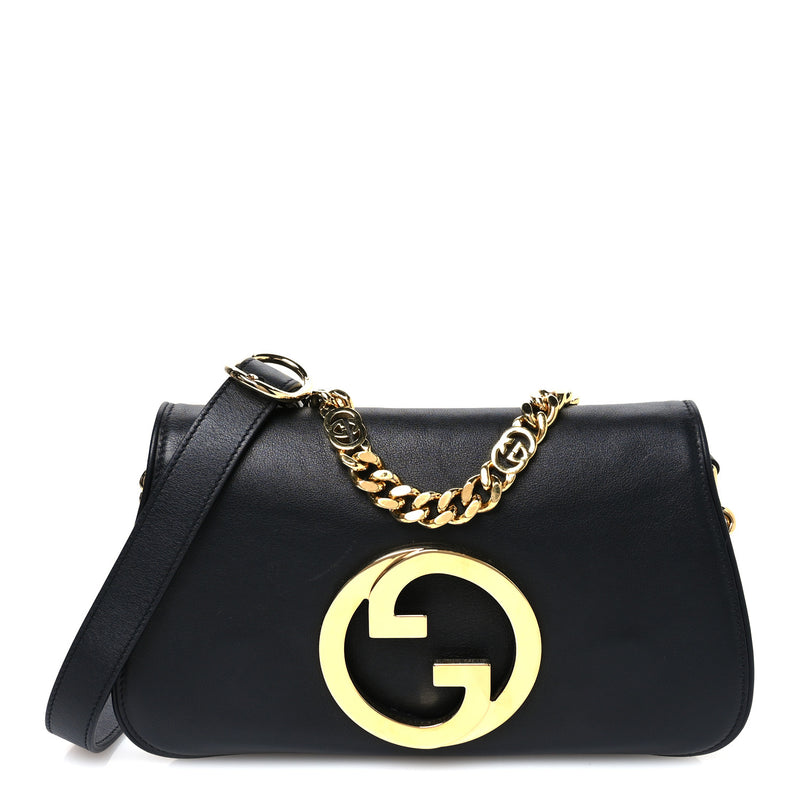  Gucci Roxy Calfskin Blondie Chain Shoulder Flap Bag Black