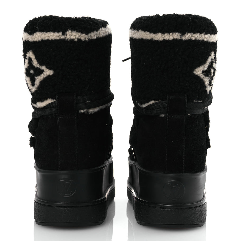 Louis Vuitton Suede Shearling Polar Flat Half Boots Black Image 6