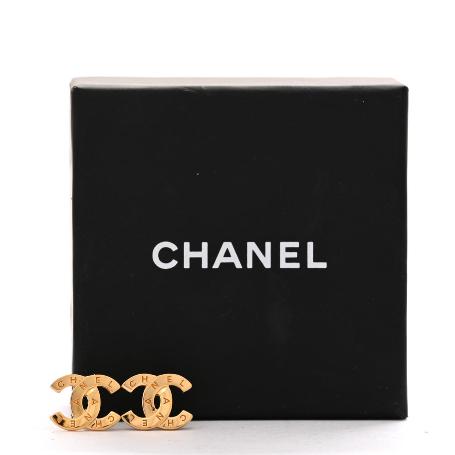 Chanel Metal CC Paris Button Stud Earrings Gold Image 7