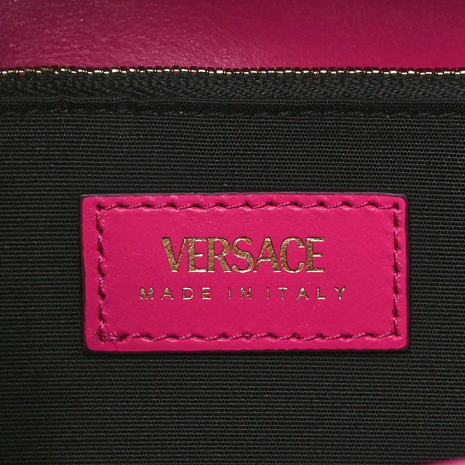 Versace Tweed Quilted Medusa Wallet on Chain Crossbody Pink Blue Image 6