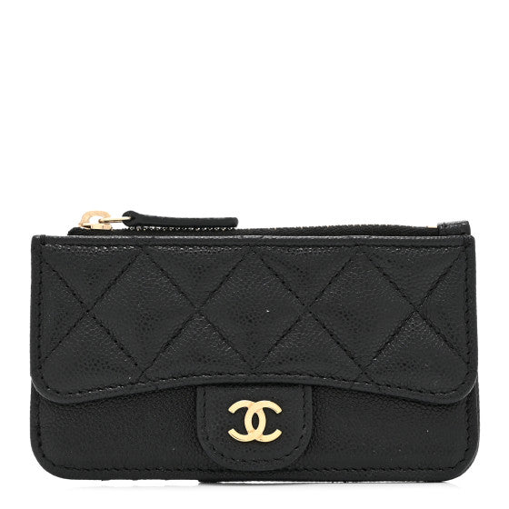  Chanel Caviar Quilted Flap Zip Card Holder Black