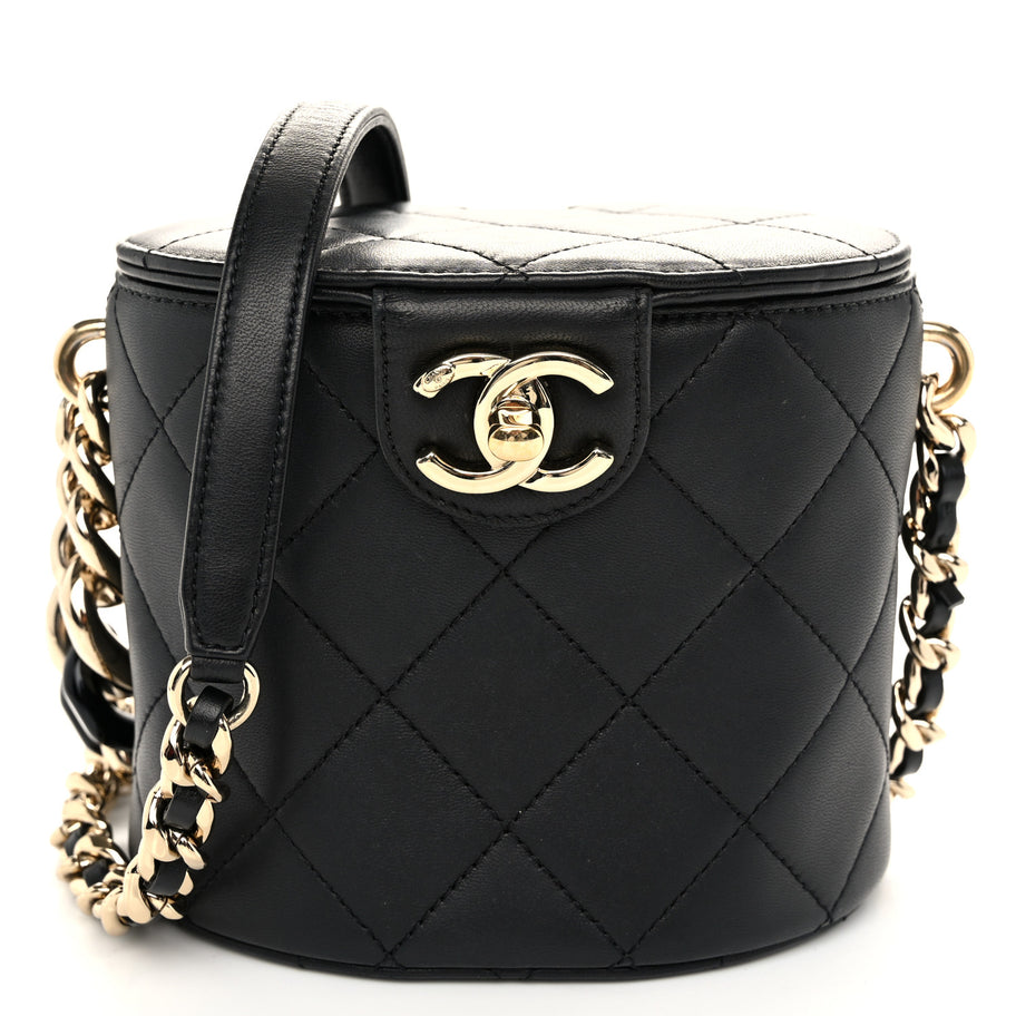 Chanel Lambskin Resin Elegant Chain Vanity Case Black Image 1