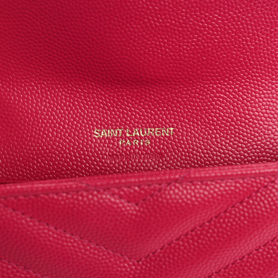 Saint Laurent Grain De Poudre Matelasse Chevron Small Monogram Envelope Wallet Bubblegum Image 5