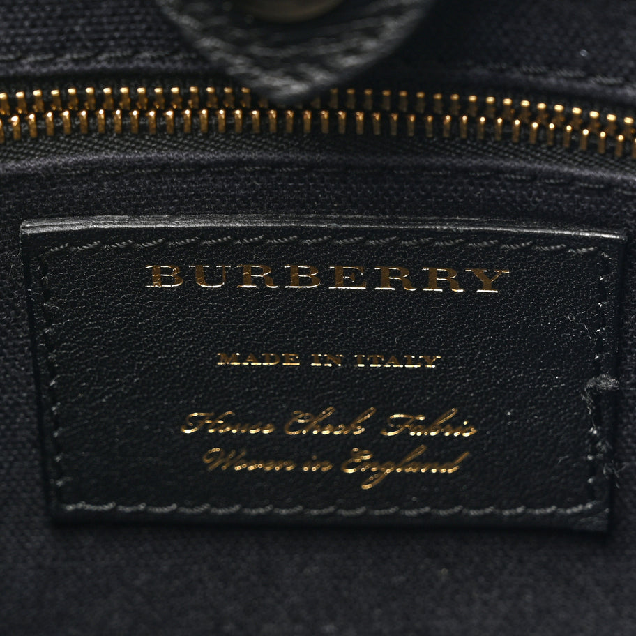 Burberry Derby Calfskin House Check Small Banner Tote Black Image 6