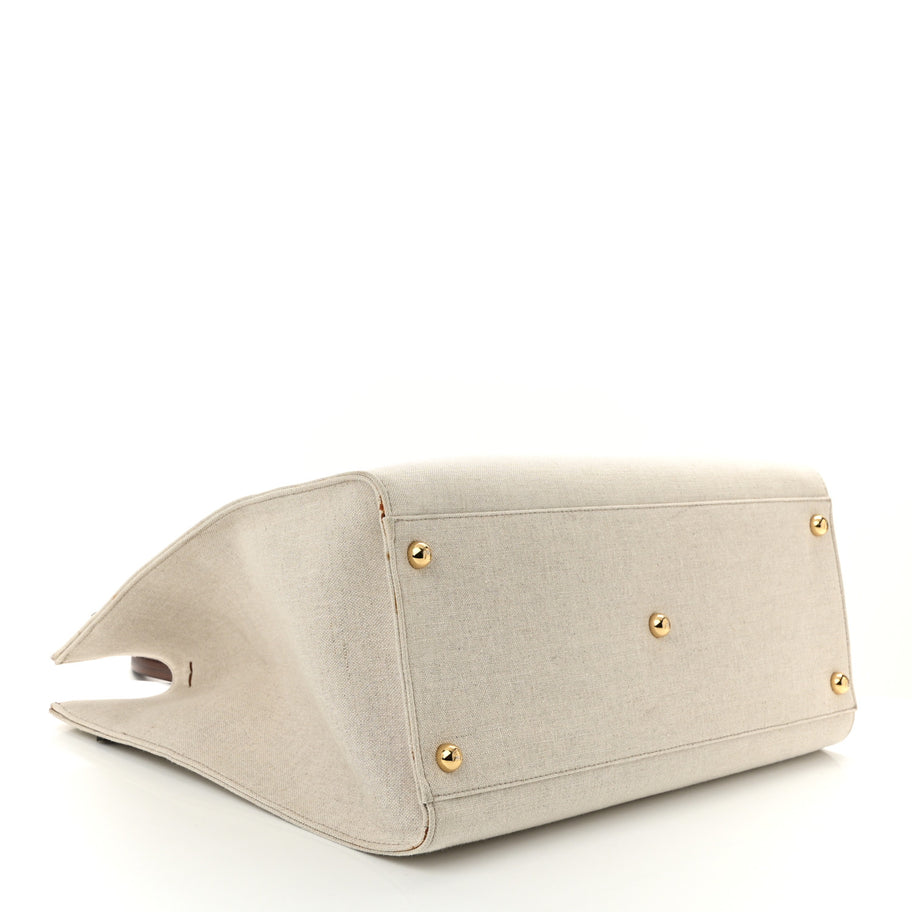 Fendi Canvas Vitello King Logo Embroidered Medium Sunshine Shopper Tote Grezzo Ghianda Image 4