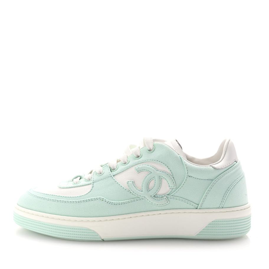 Chanel Cotton Sneakers 38.5 Light Turquoise White Image 1