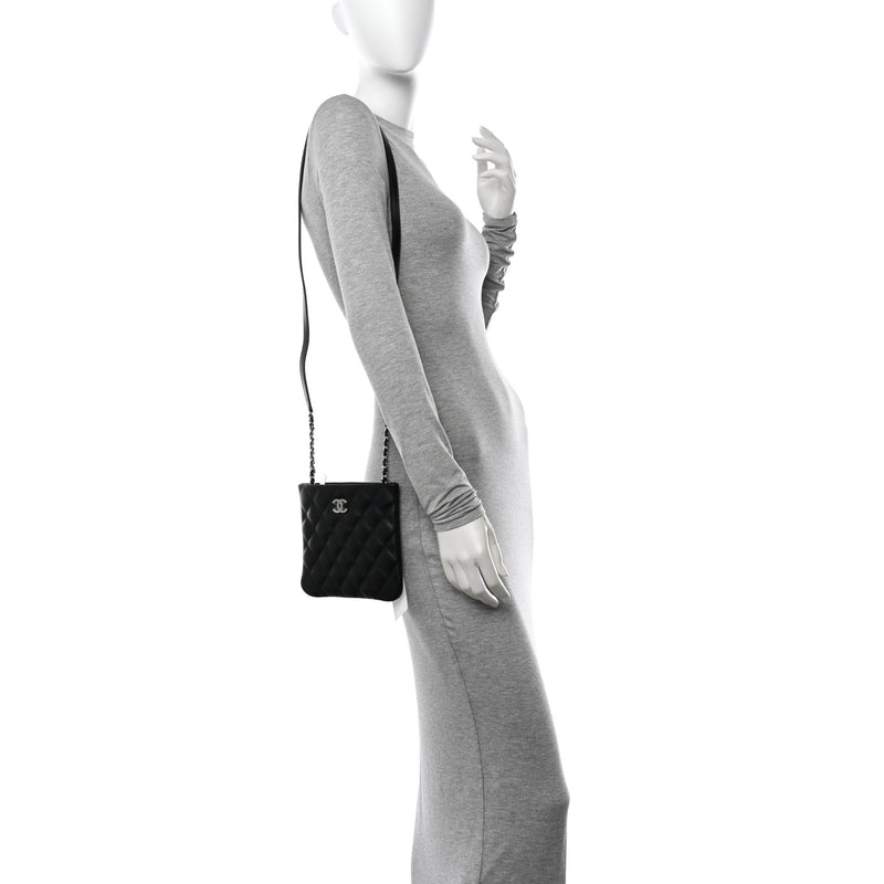  Chanel Lambskin Quilted Crossbody Bag Black