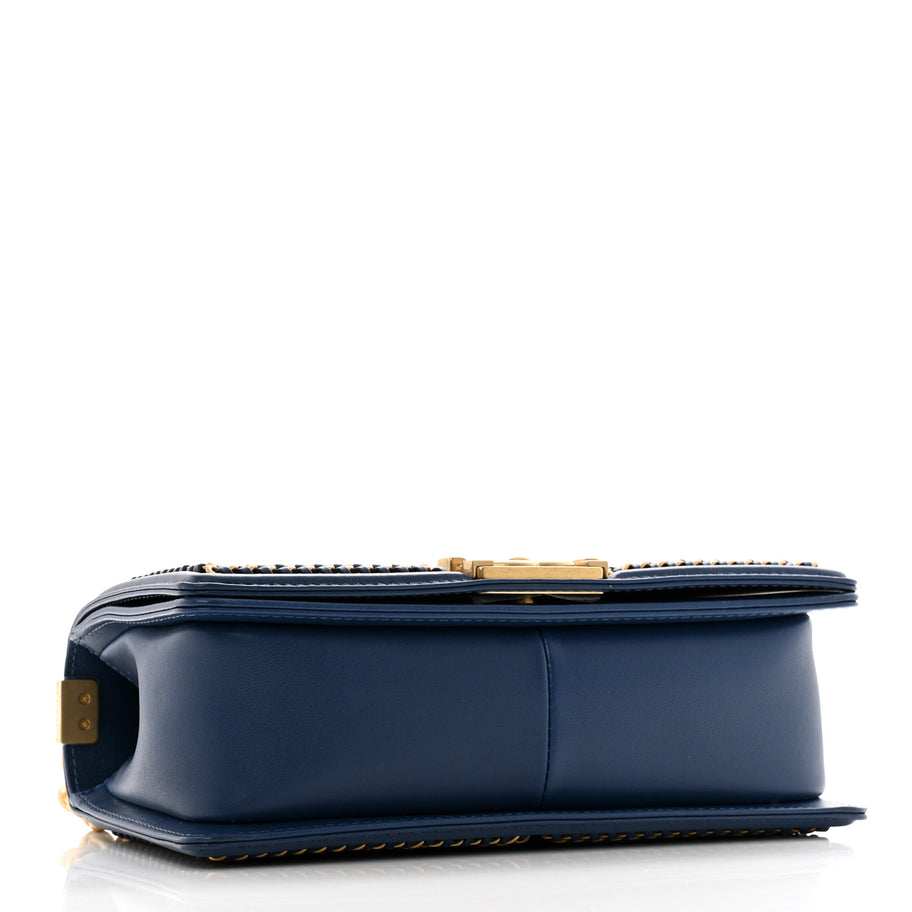 Chanel Lambskin Quilted Medium Top Handle Boy Flap Dark Blue Image 4