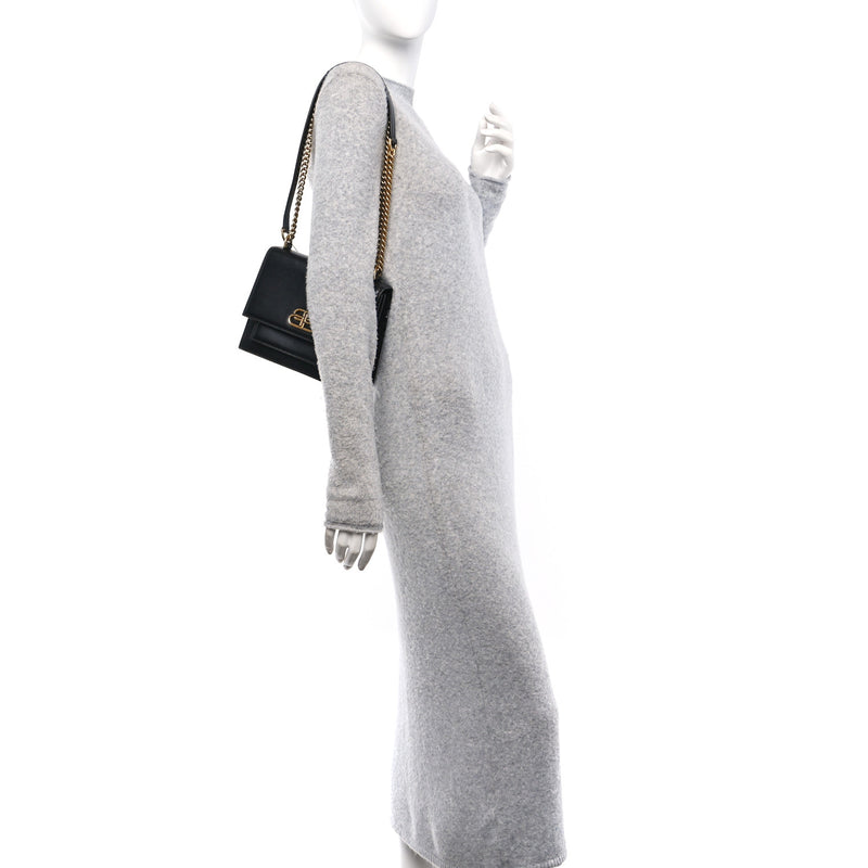  Balenciaga Box Calfskin S Sharp Chain Shoulder Bag Black