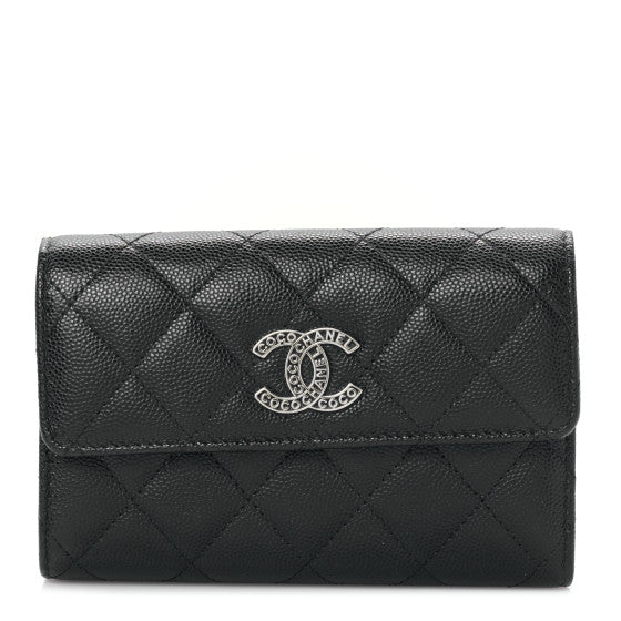 Chanel Caviar Quilted Coco CC Medium Flap Wallet Black Image 1