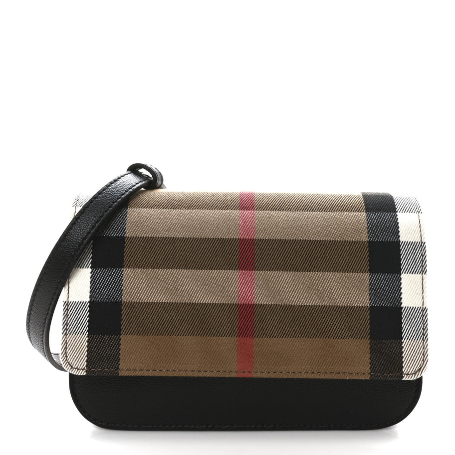 Burberry Grained Calfskin House Check Small Madison Shoulder Bag Black Image 1