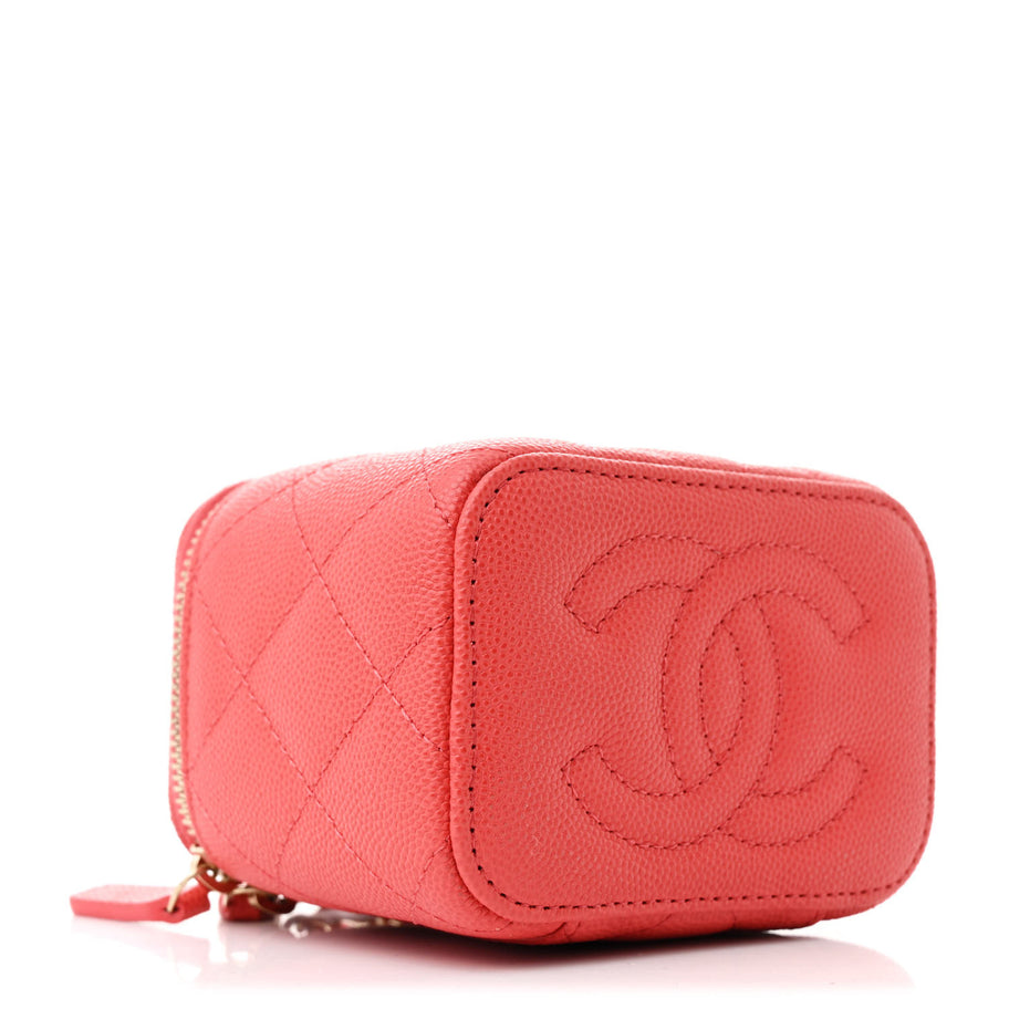 Chanel Caviar Quilted Mini Vanity Case With Chain Red Image 4