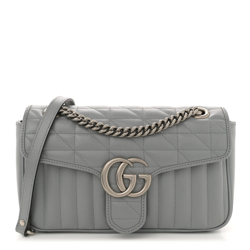  Gucci Calfskin Matelasse Aria Small GG Marmont Shoulder Bag Deep Grey