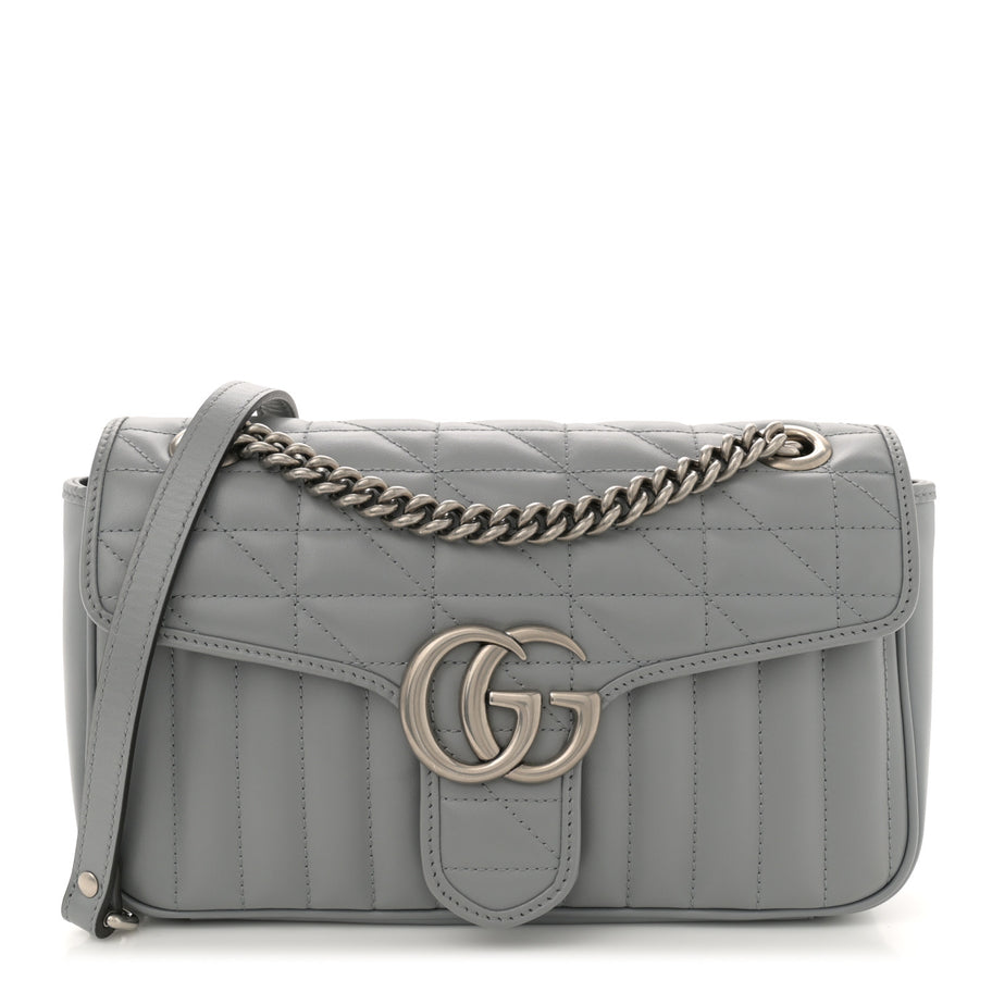 Gucci Calfskin Matelasse Aria Small GG Marmont Shoulder Bag Deep Grey Image 1