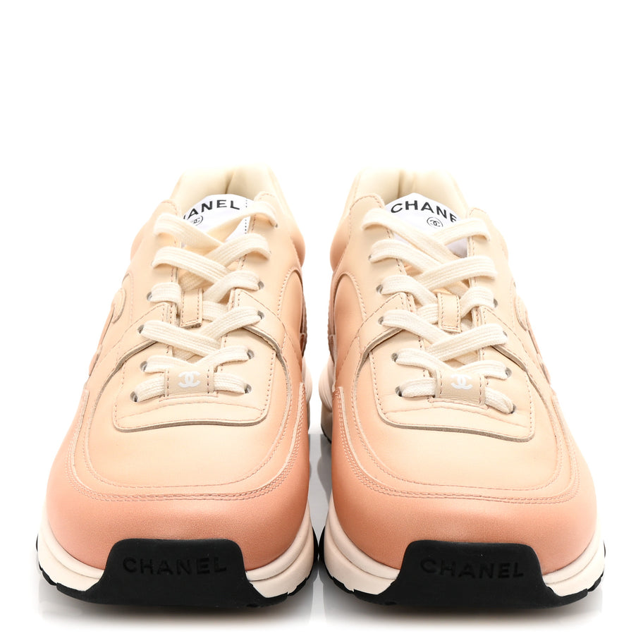 Chanel Laminated Calfskin Stretch CC Womens Sneakers 40 Light Orange Image 3