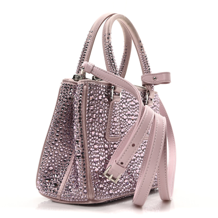 Prada Satin Crystal Mini Galleria Double Zip Tote Alabastro Image 3
