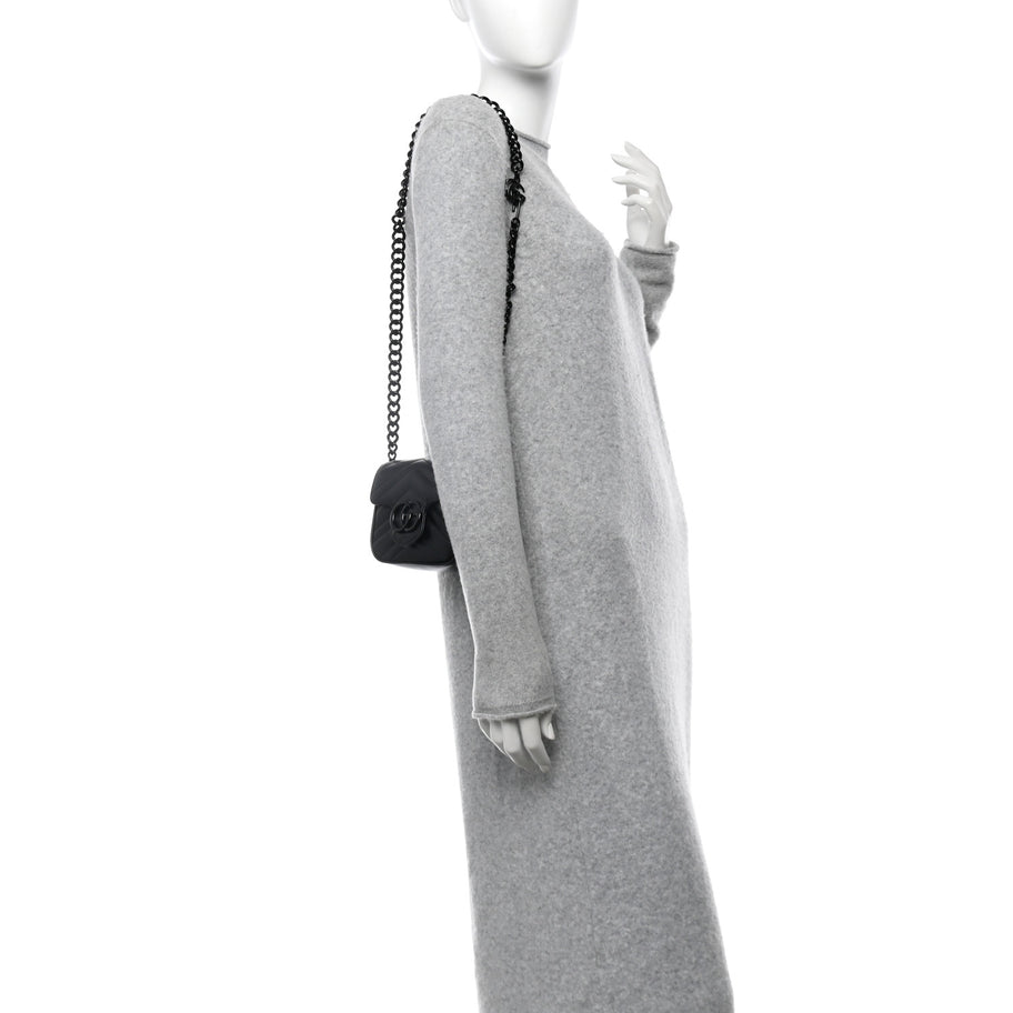 Gucci Calfskin Matelasse Monochrome GG Marmont Chain Mini Belt Bag Black Image 2