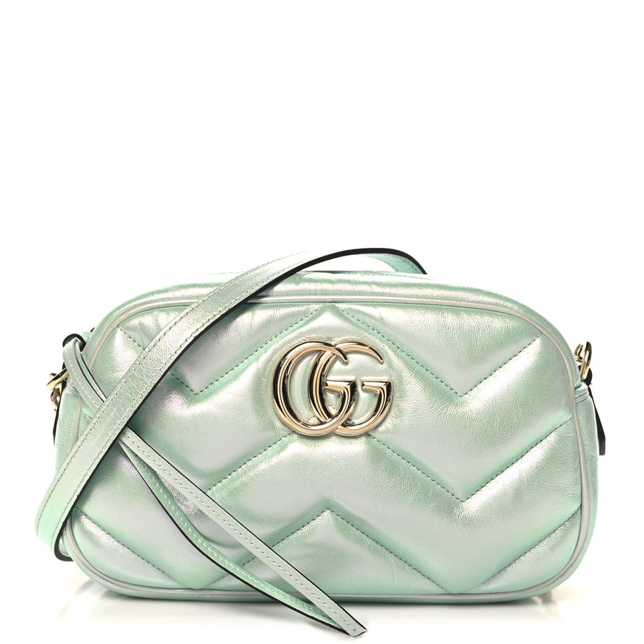 Gucci Iridescent Nappa Chevron Matelasse Small GG Marmont Chain Shoulder Bag Iridescent Salvy Green Image 1