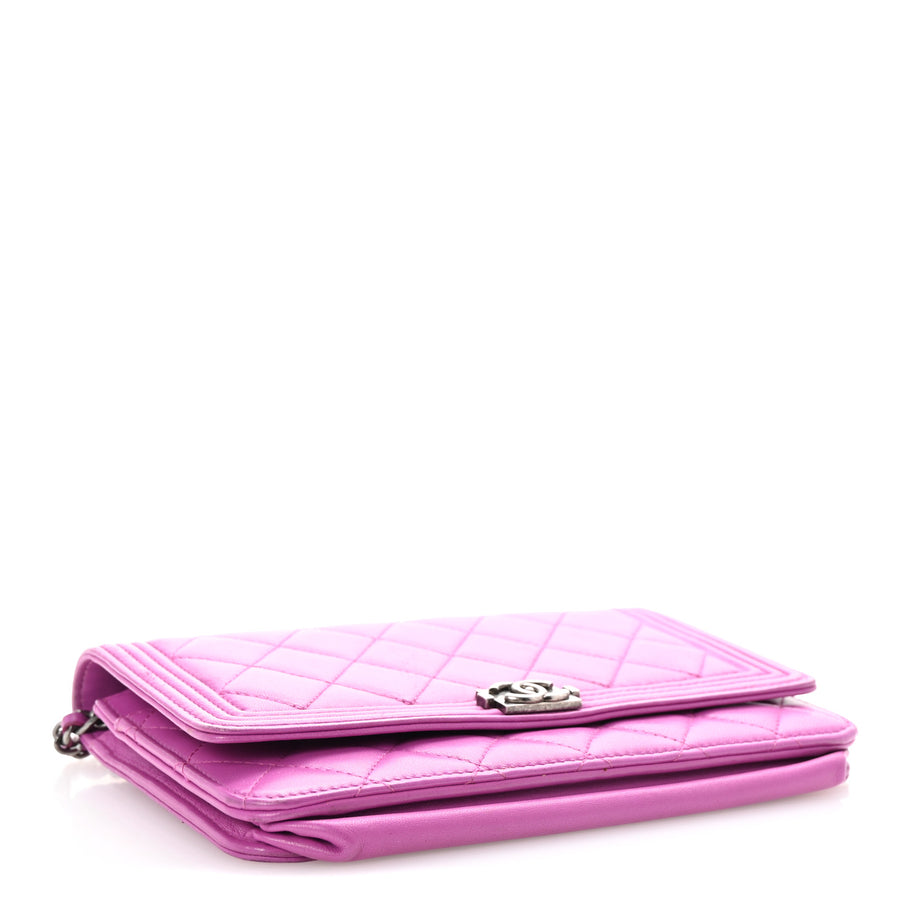 Chanel Lambskin Quilted Boy Wallet On Chain WOC Purple Image 4