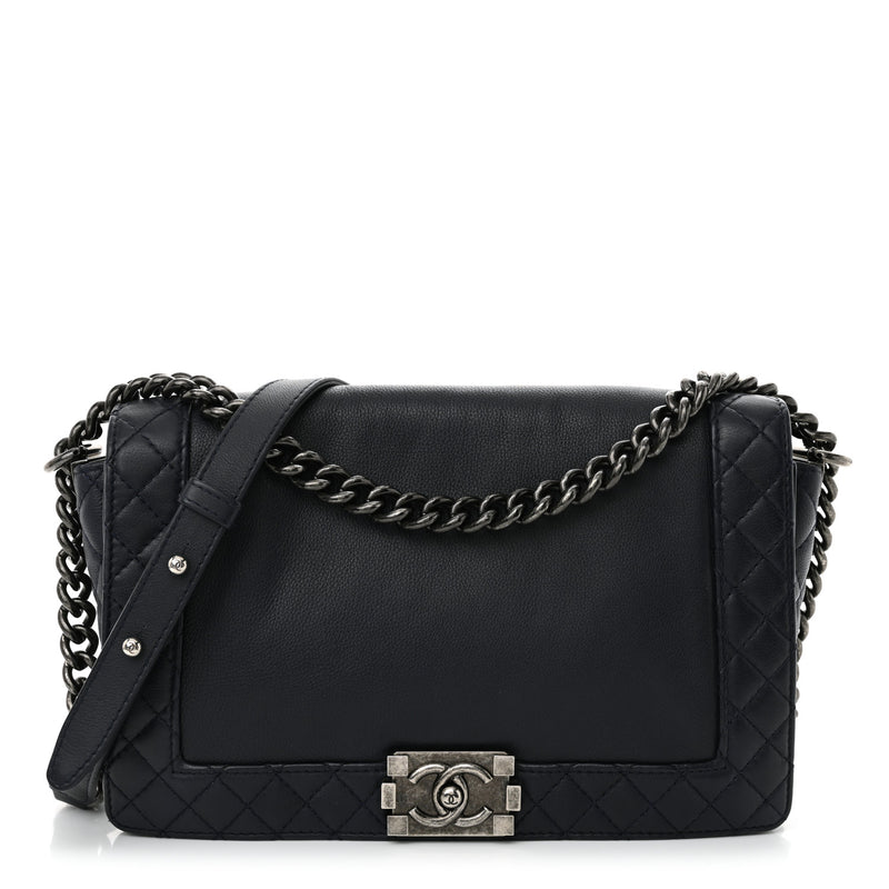  Chanel Calfskin New Medium Boy Reverso Flap Navy