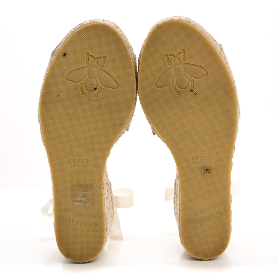 Gucci Linen Psychedelic Mini GG Monogram Ankle Wrap Platform Espadrille Wedge Sandals 39 Multicolor Mystic White Image 6