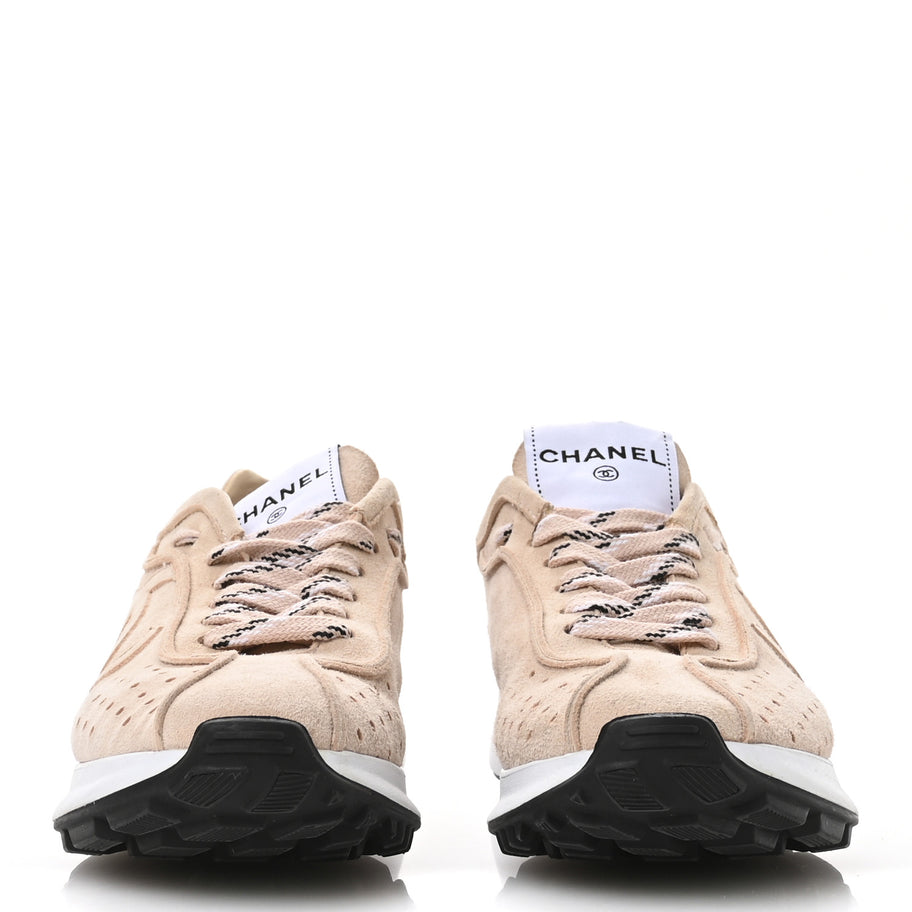 Chanel Suede Goatskin CC Sneakers 37 Light Pink Image 3