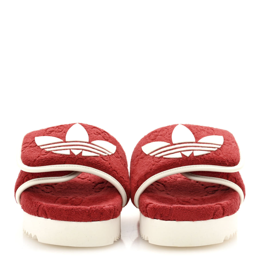 Gucci X ADIDAS Terry Cloth Trefoil GG Monogram Womens Platform Sandals 38 Maple Red Off White Image 3