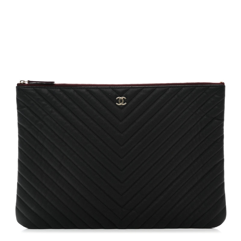  Chanel Caviar Chevron Quilted Large Cosmetic Case Black