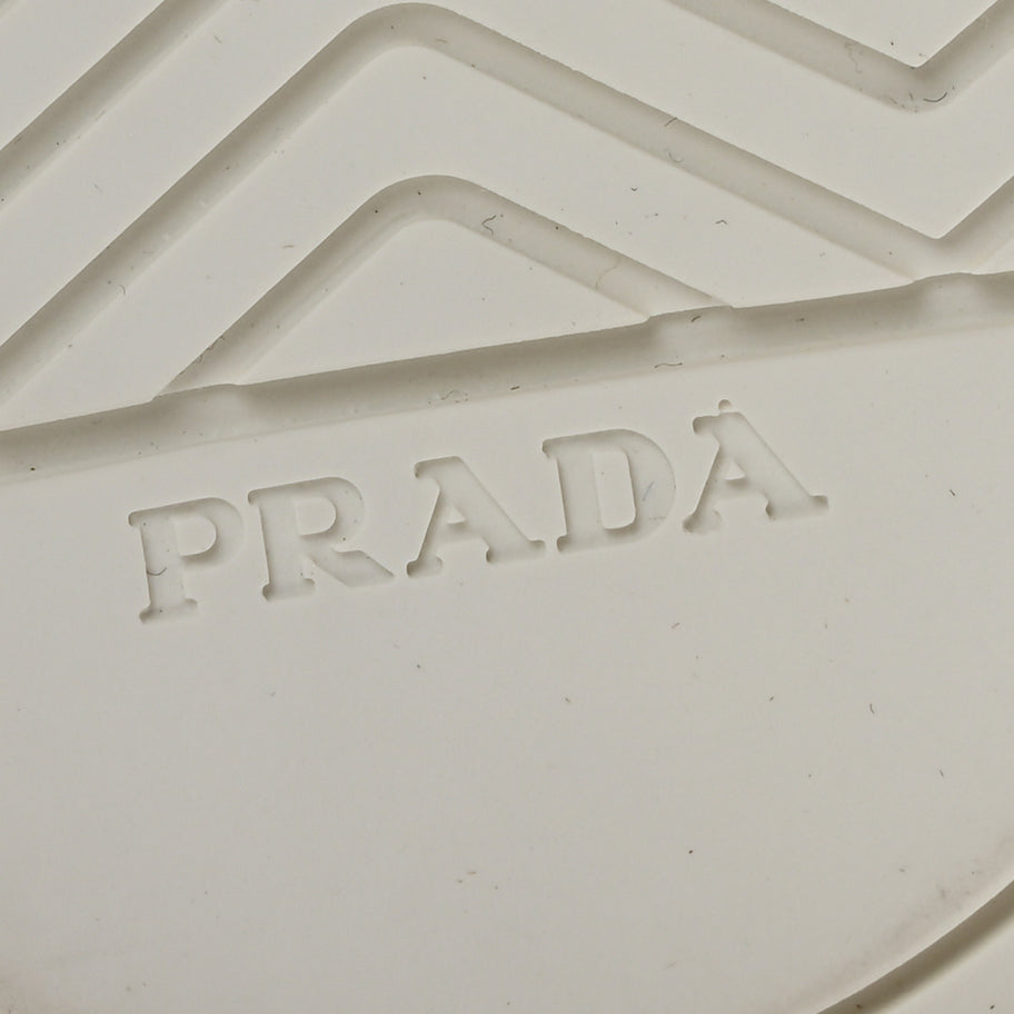 Prada Re-Nylon Gabardine Metal Triangle Logo Wheel Pouch Pocket High Top Sneakers 35.5 White Image 7