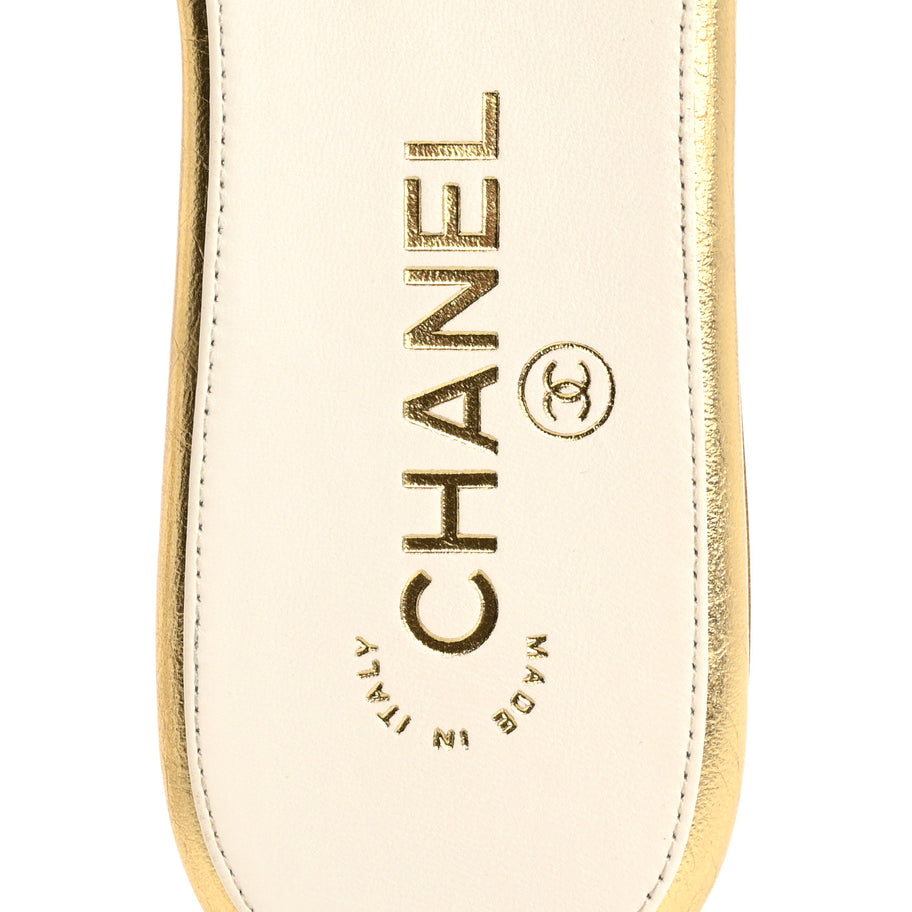Chanel Laminated Lambskin Camellia CC Slide Sandals 36 Golden Image 7