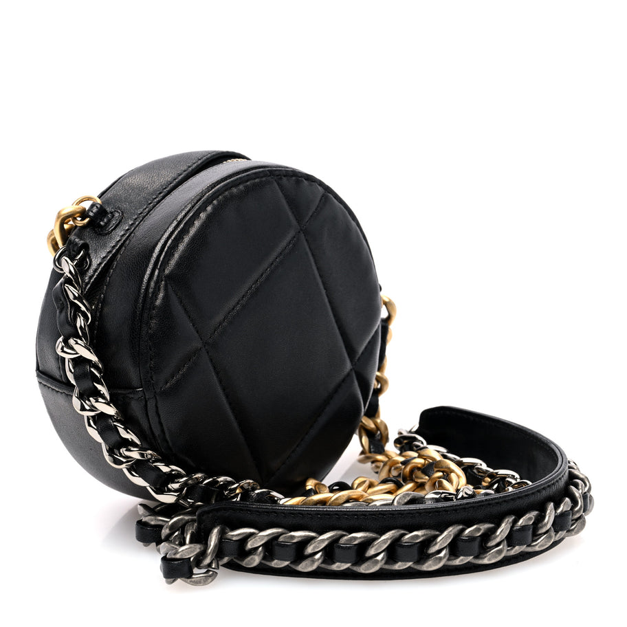 Chanel Lambskin Quilted 19 Round Clutch With Chain Black Image 3