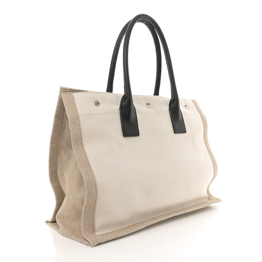 Saint Laurent Linen Calfskin Small Rive Gauche Tote Greggio Natural Image 3