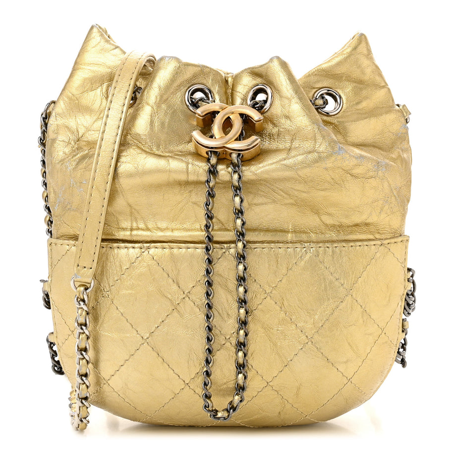 Chanel Metallic Aged Calfskin Quilted Small Gabrielle Bucket Gold Image 1