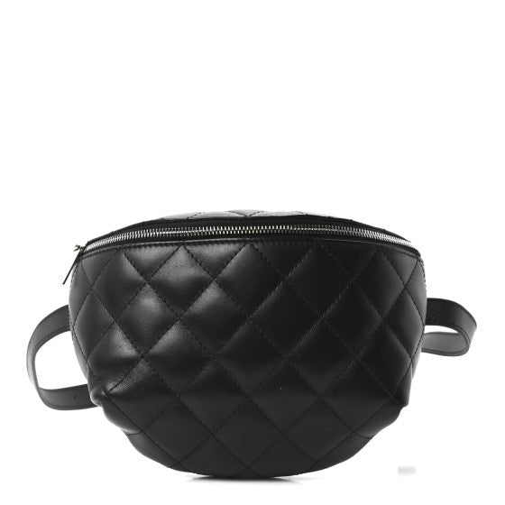  Chanel Calfskin Quilted Uniform Waist Belt Bag Black