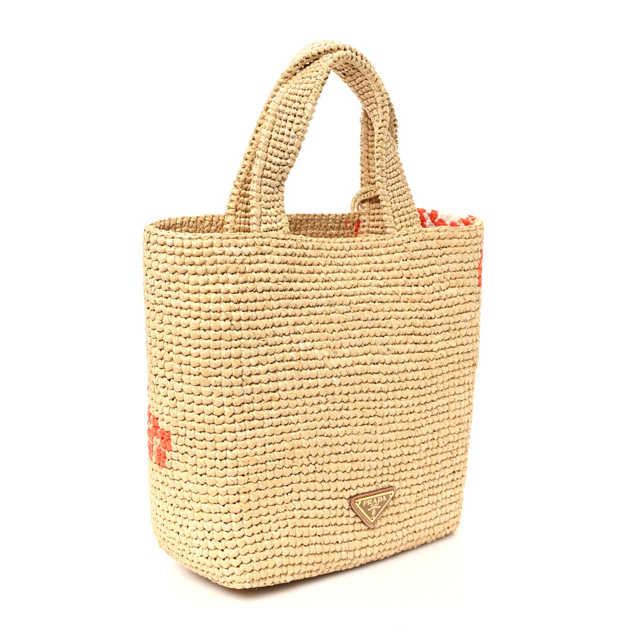 Prada Raffia Floral Small Logo Tote Naturale Arancio Naturale Arancio Image 3