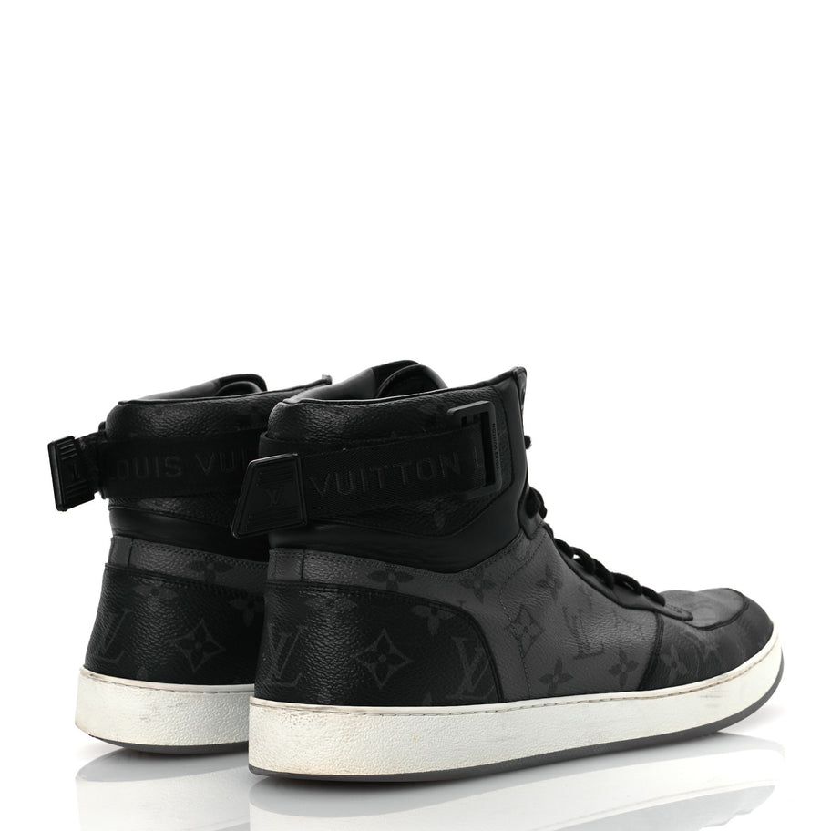 Louis Vuitton Calfskin Monogram Eclipse Mens Rivoli High Top Sneakers 10.5 Black Grey Image 4