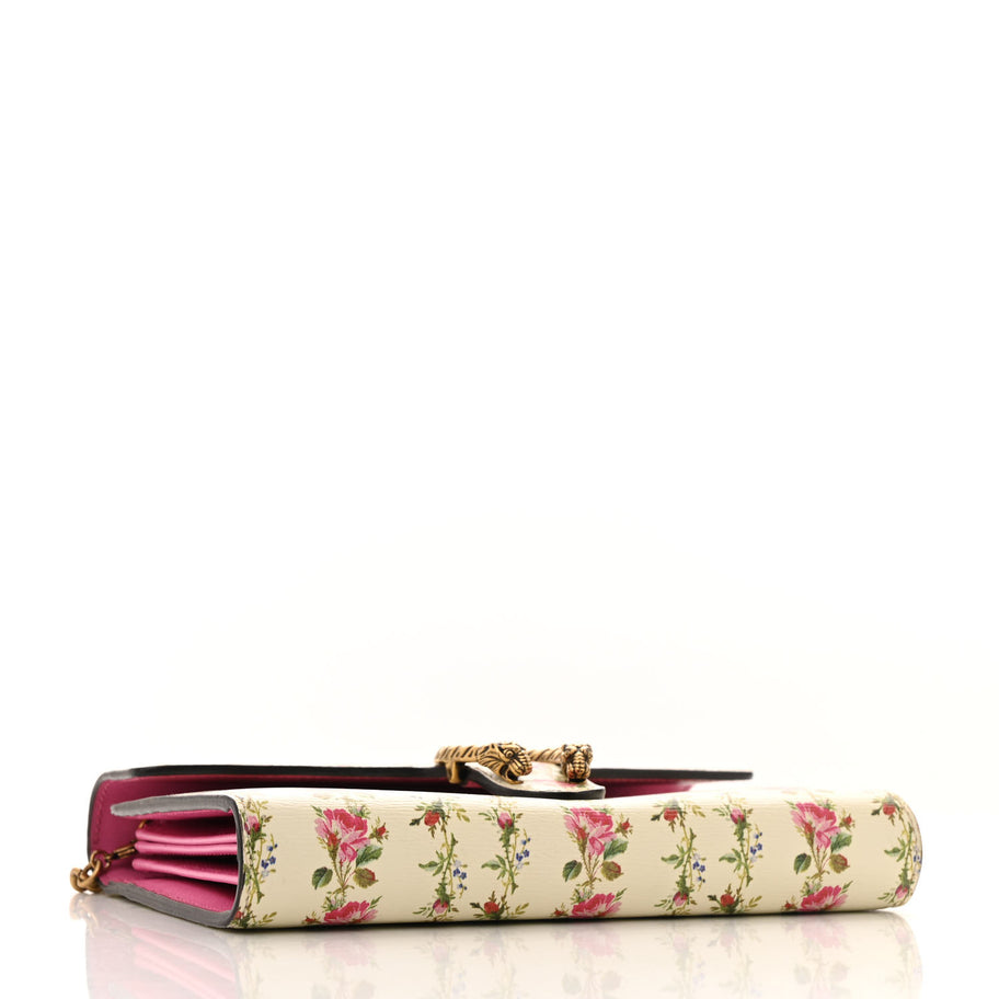 Gucci Calfskin Floral Print Mini Dionysus Chain Wallet Ivory Pink Image 4
