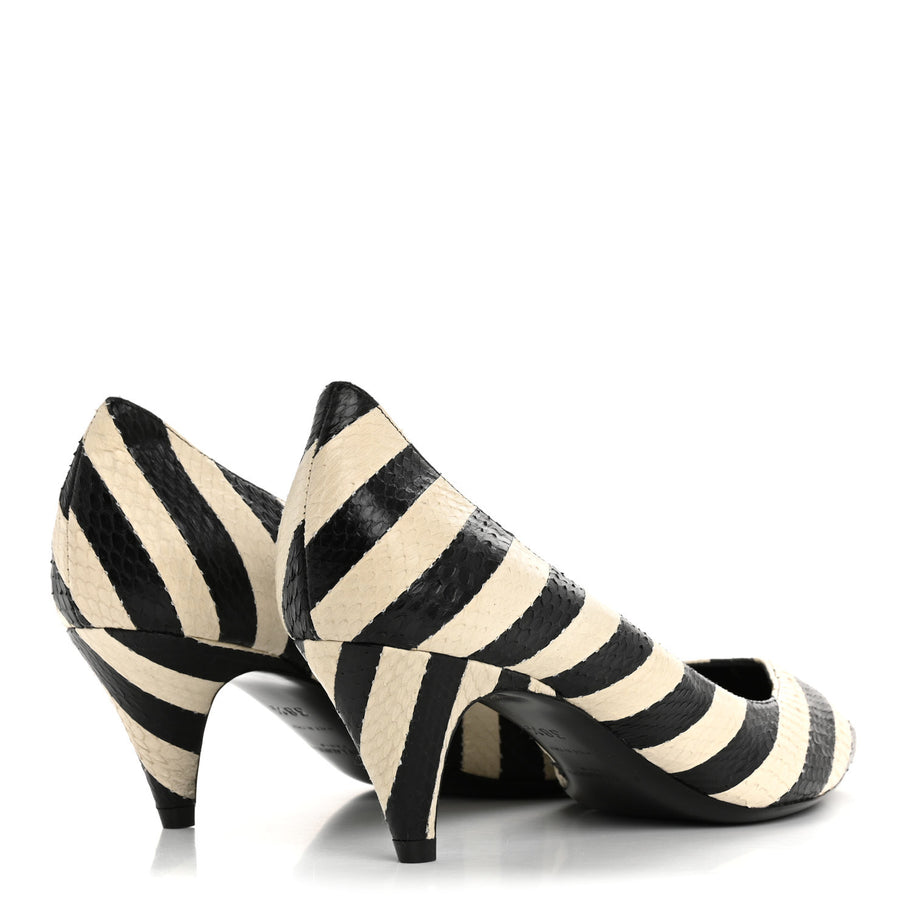 Saint Laurent Elaphe Snakeskin Striped Kiki Kitten Heel Pumps 38.5 Black Off White Image 5