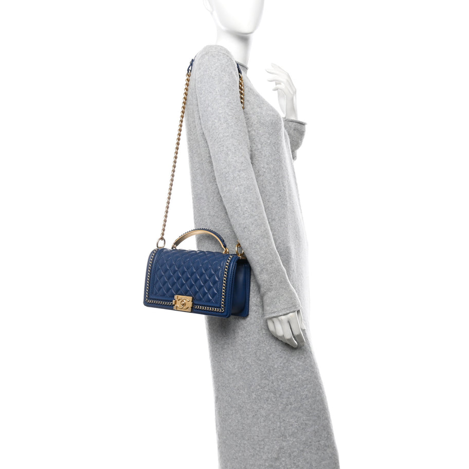 Chanel Lambskin Quilted Medium Top Handle Boy Flap Dark Blue Image 2