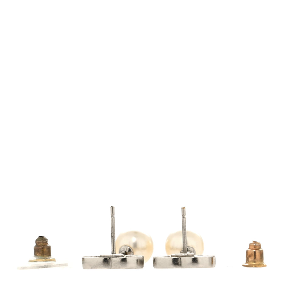 Chanel Pearl Quilted CC Drop Earrings Silver Image 3