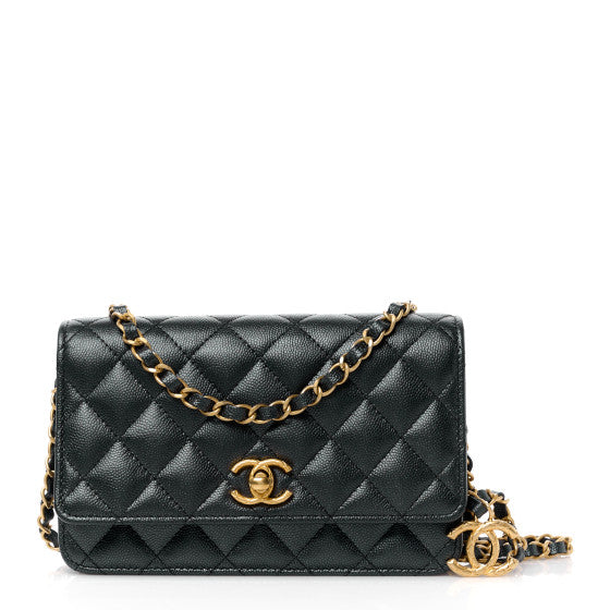  Chanel Pearly Caviar Quilted Fit For You Wallet On Chain WOC Black