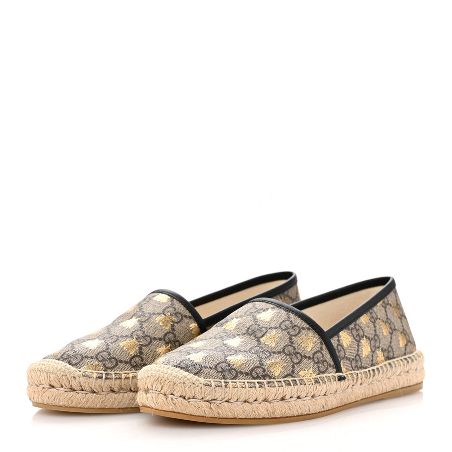 Gucci GG Supreme Monogram Bees Espadrille Flats 38.5 Beige Ebony Oro Black Image 4