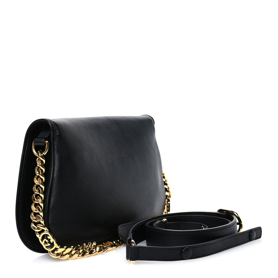 Gucci Roxy Calfskin Blondie Chain Shoulder Flap Bag Black Image 3