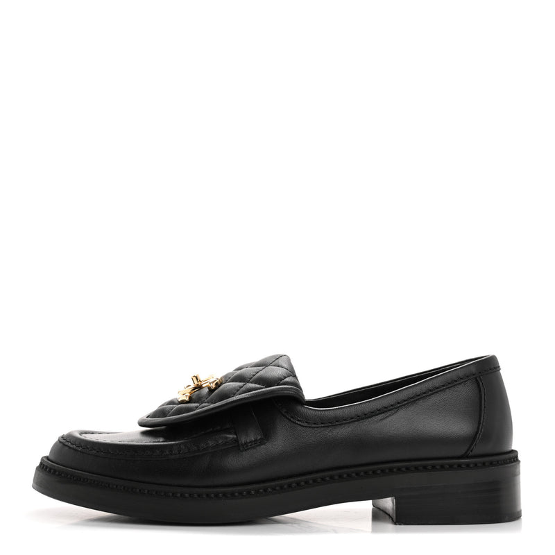  Chanel Lambskin Quilted CC TurnLock Loafers 36 Black