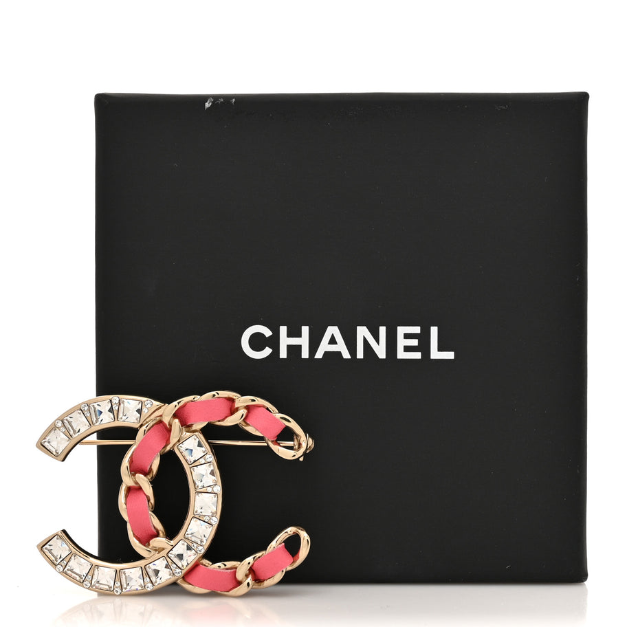 Chanel Lambskin Baguette Crystal CC Chain Brooch Pink Gold Image 4