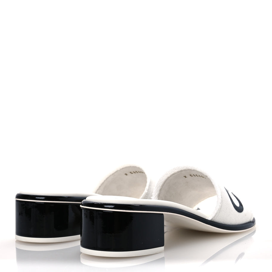 Chanel Cotton Logo Mule Sandals 39 White Black Image 5