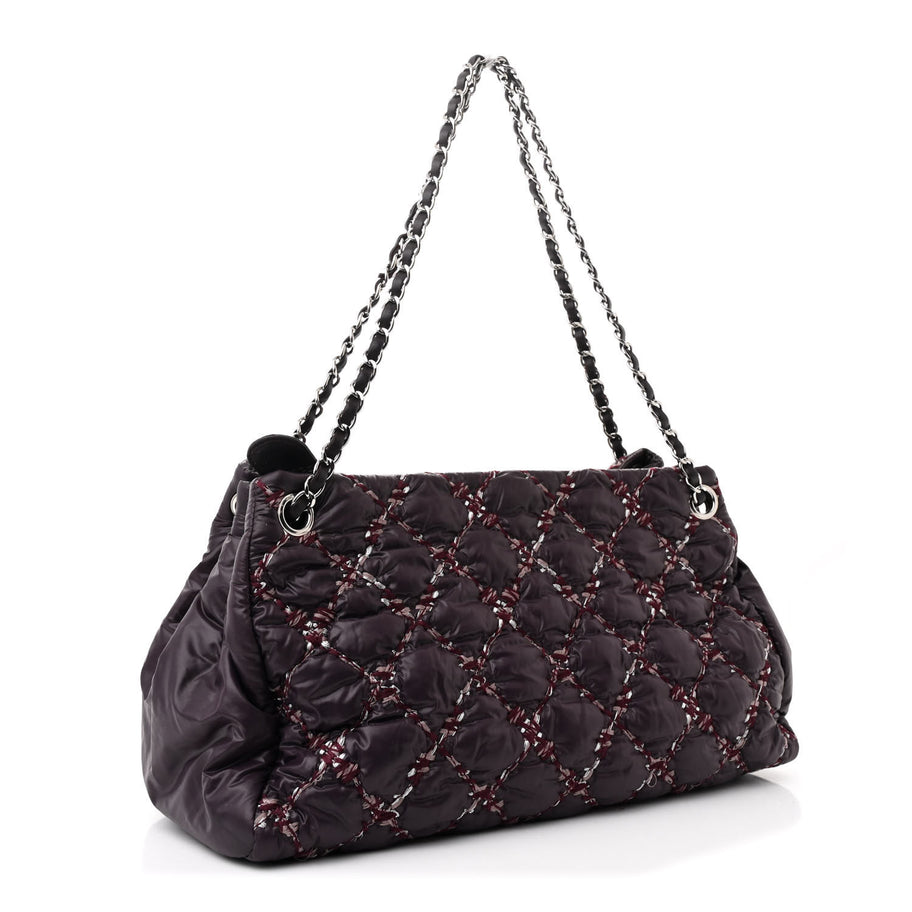 Chanel Nylon Quilted Tweed Stitch Bubble Tote Plum Image 3