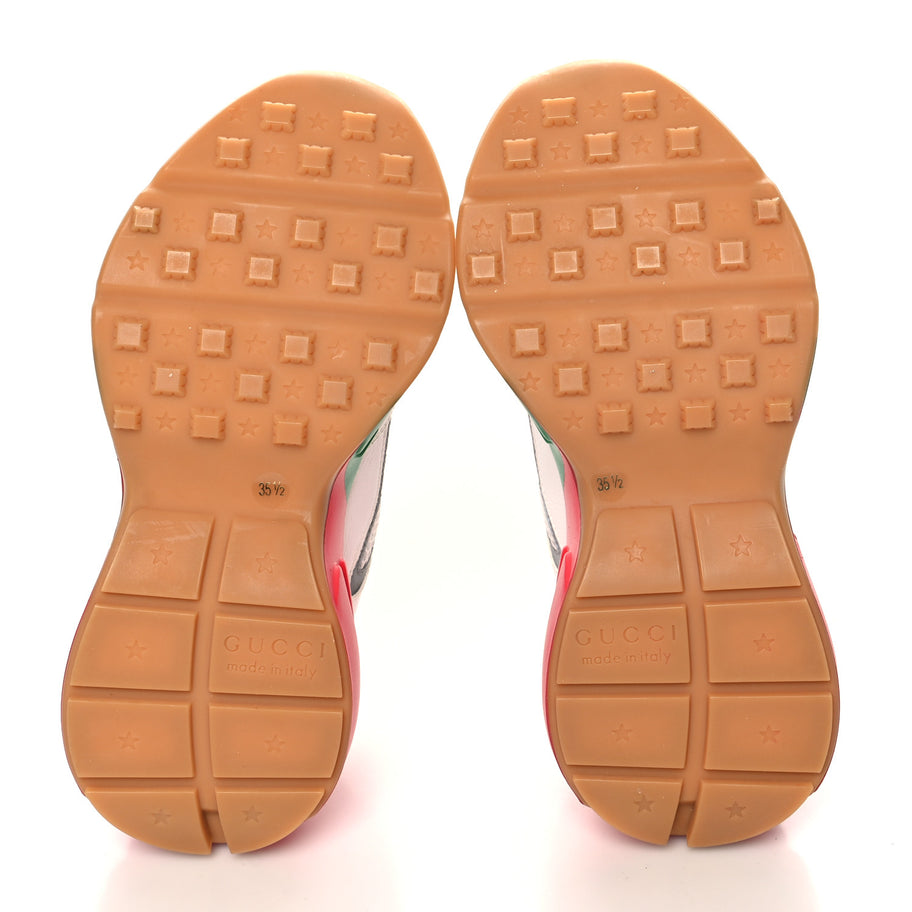 Gucci Lavaredo Eco Fabric Mesh Web Womens Rhyton Reflective Sneakers 35.5 Great White Green Red Silver Image 6