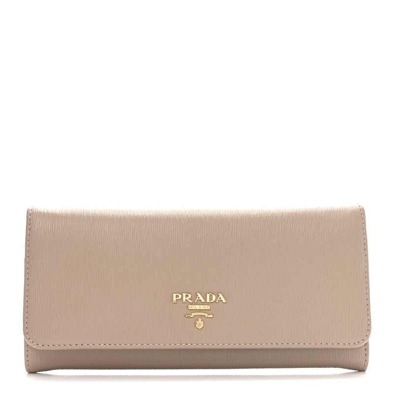  Prada Vitello Move Continental Flap Travel Wallet Cammeo